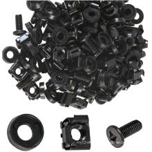 Black M6 Cage Nut, Screw and Washer Set - Pack of 50 Each